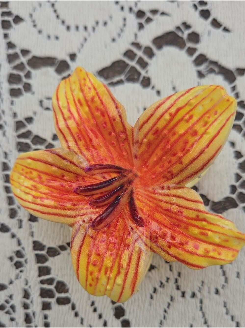 Hawaii Tropical Lily Flower Hair Clip Yellow Orange
